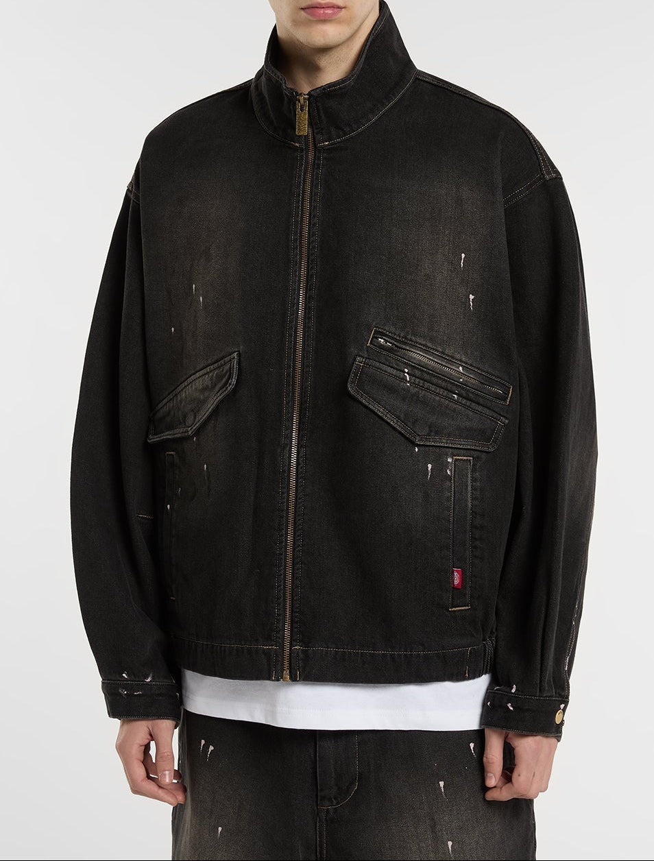 Tinted Distressed Denim Work Jacket - Dirty Wash Black