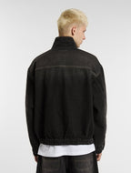 Tinted Distressed Denim Work Jacket - Dirty Wash Black