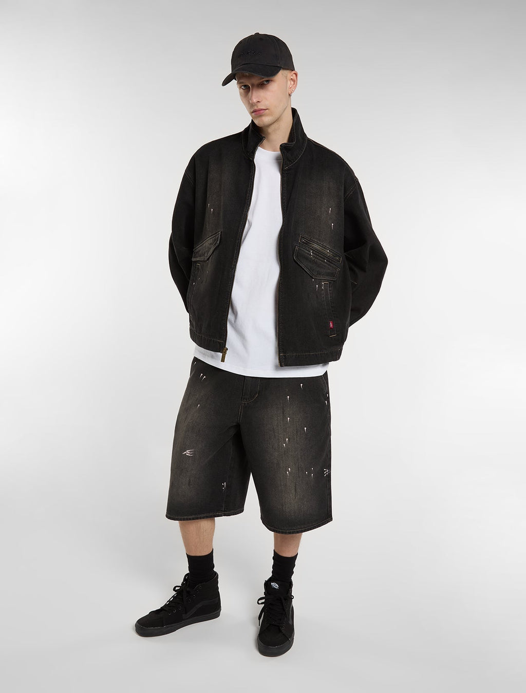 Tinted Distressed Denim Work Jacket - Dirty Wash Black