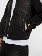 Tinted Distressed Denim Work Jacket - Dirty Wash Black