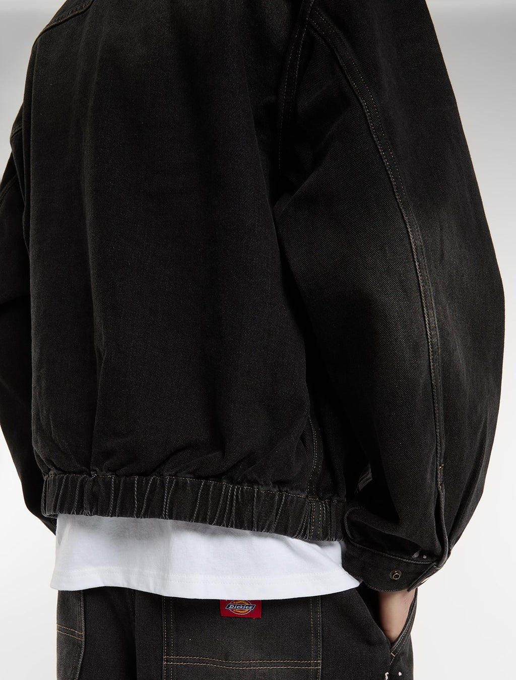 Tinted Distressed Denim Work Jacket - Dirty Wash Black