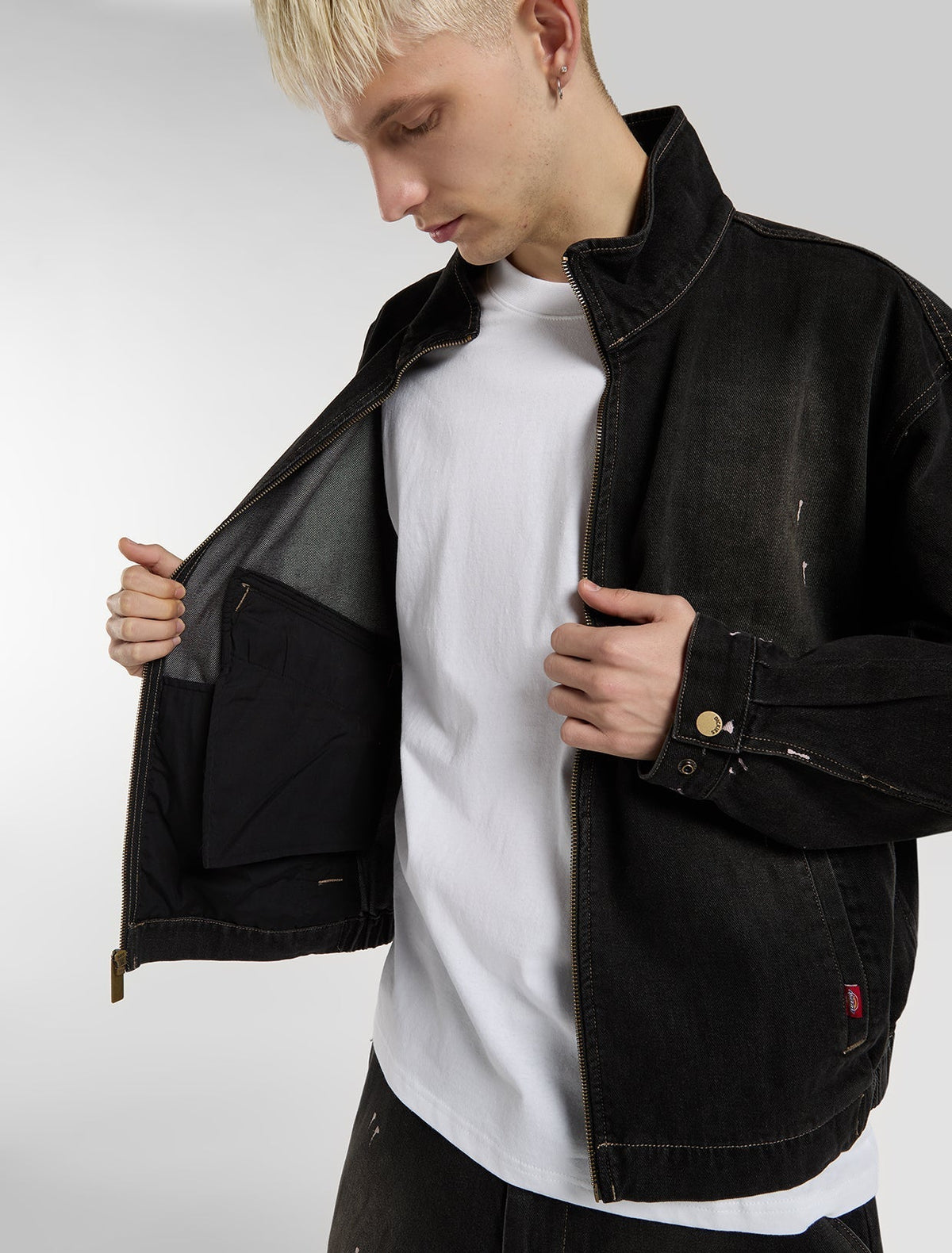 Tinted Distressed Denim Work Jacket - Dirty Wash Black