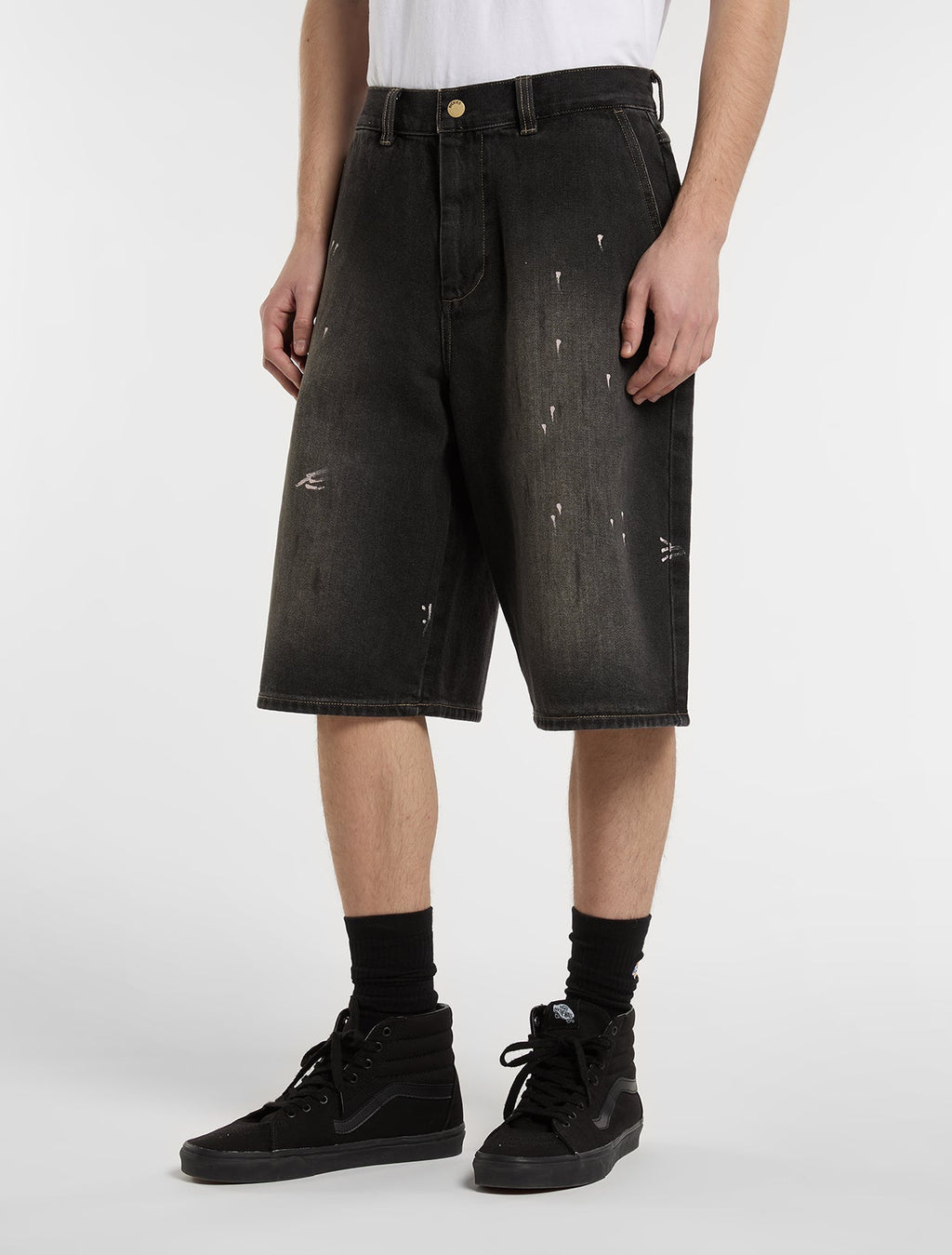 Pantalón corto vaquero teñido con barro - negro con lavado desgastado - hombre