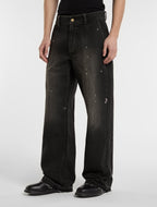 Mud-Dyed Loose Arbejdsjeans - Dirty Wash Black - Herre