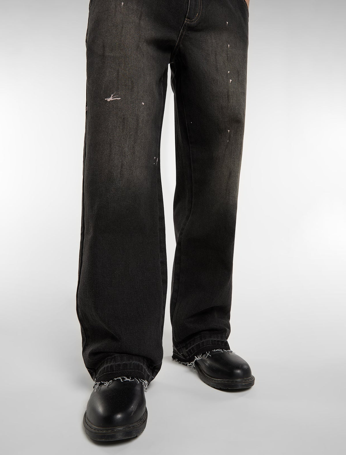Mud-Dyed Loose Arbejdsjeans - Dirty Wash Black - Herre