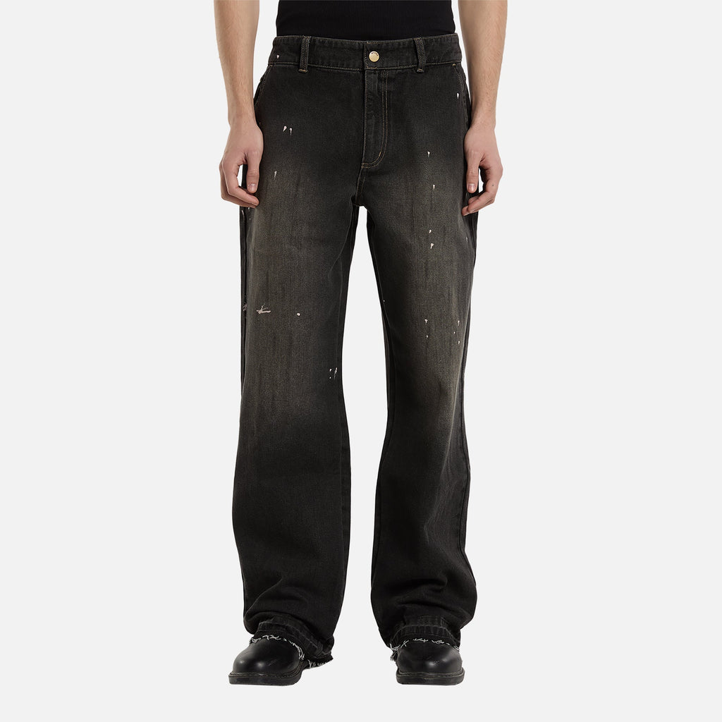 Mud-Dyed Loose Arbejdsjeans - Dirty Wash Black - Herre