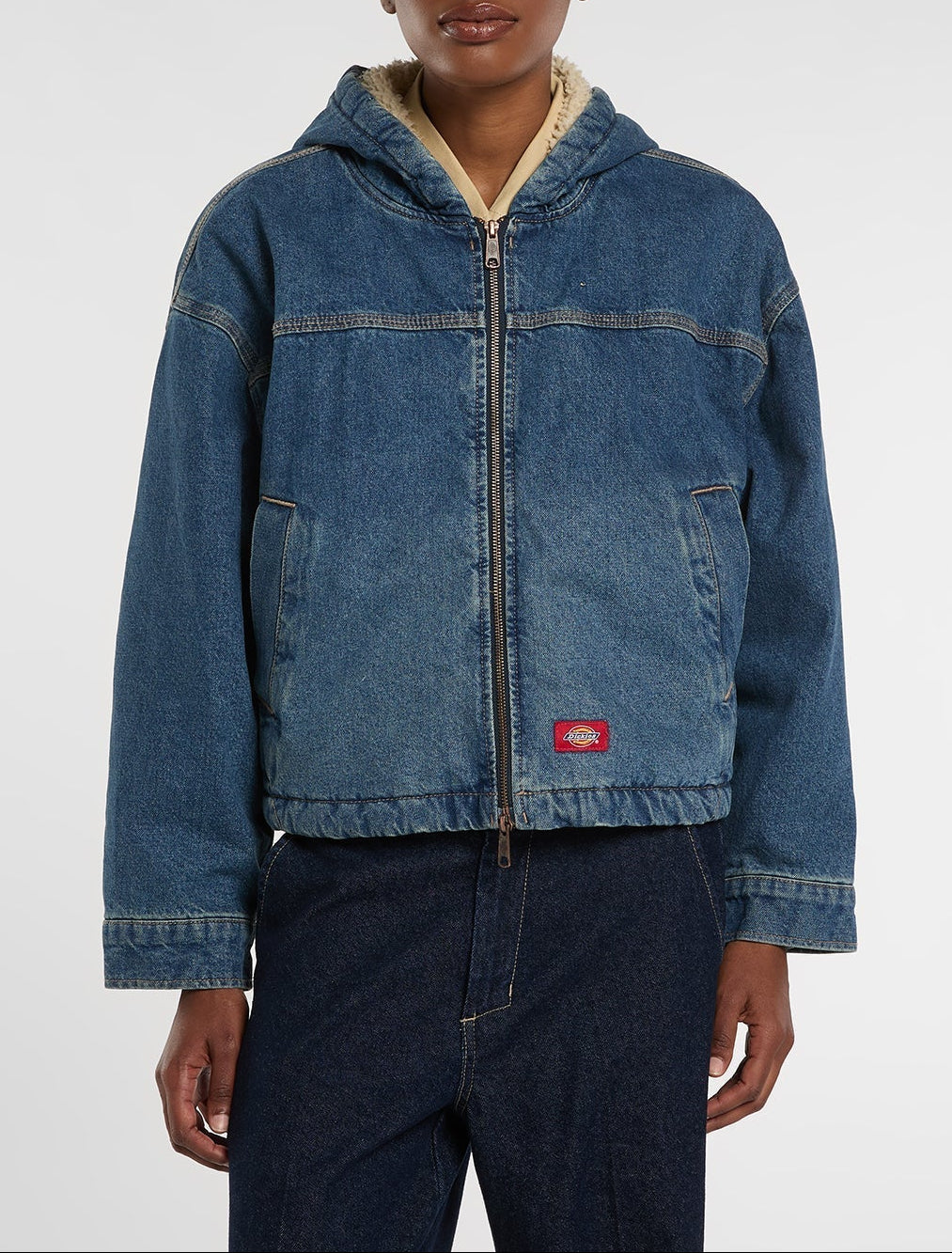 Giacca in denim con cappuccio Miami - Lavaggio blu medio sbiadito - Donna