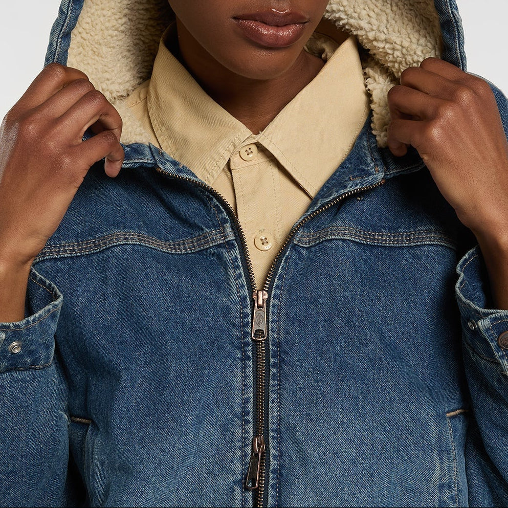 Giacca in denim con cappuccio Miami - Lavaggio blu medio sbiadito - Donna