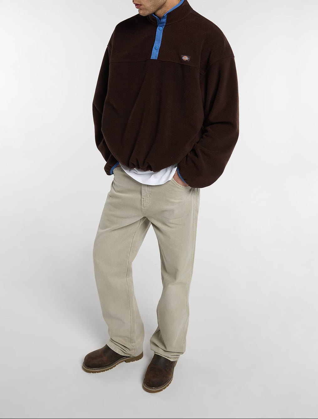 Maglia in sherpa con mezza zip Leupp - Marrone cioccolato - Uomo
