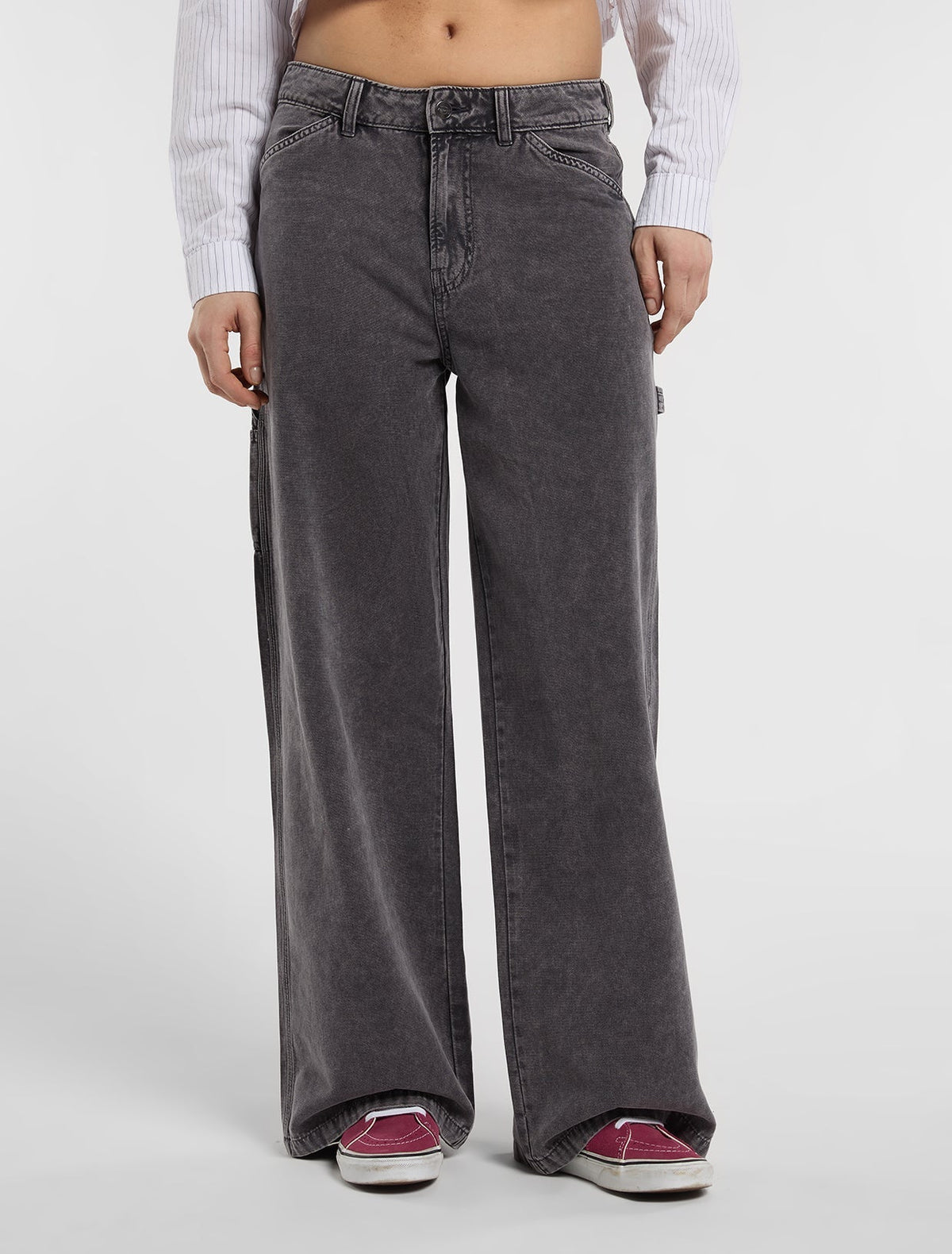 Pantalón de carpintero Houck de lona y corte ancho - Gris carbón - Mujer