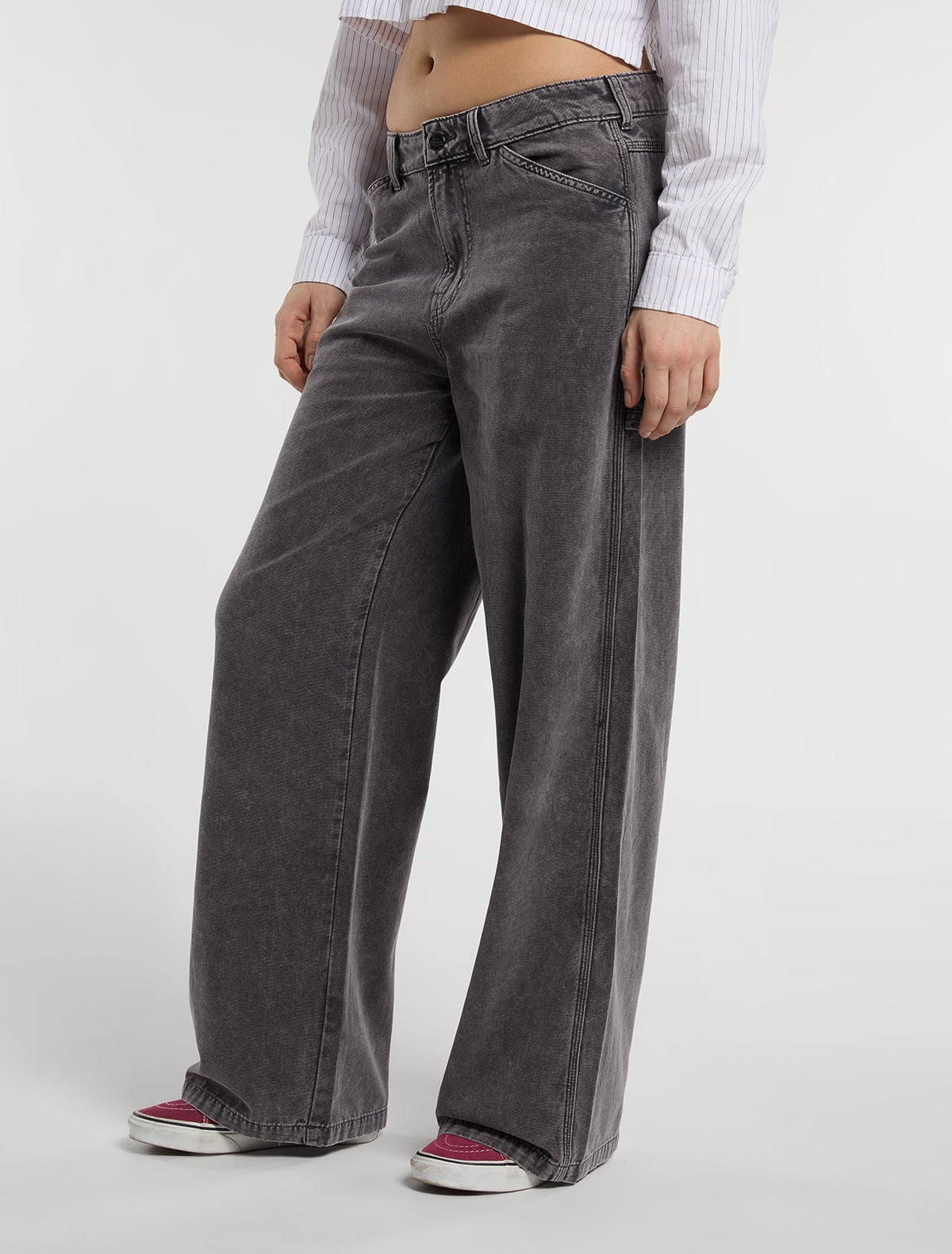 Pantalón de carpintero Houck de lona y corte ancho - Gris carbón - Mujer