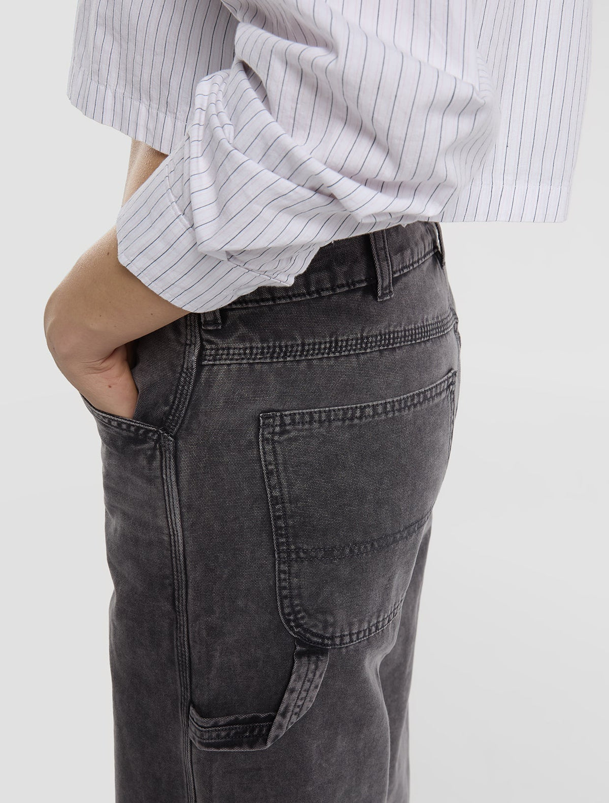 Pantalón de carpintero Houck de lona y corte ancho - Gris carbón - Mujer