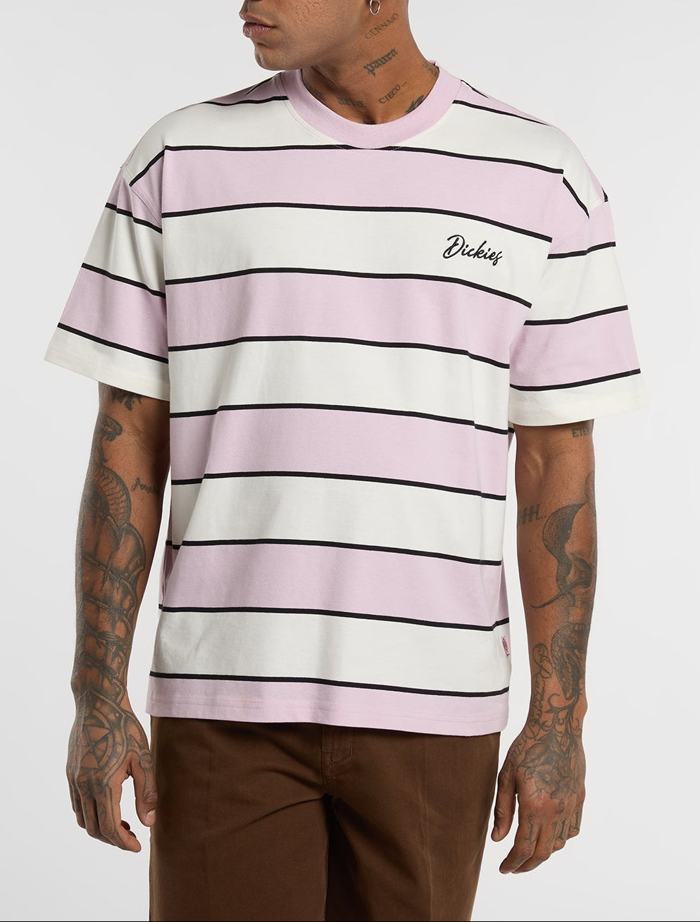 T-shirt a righe ricamata - Ecrù - Uomo