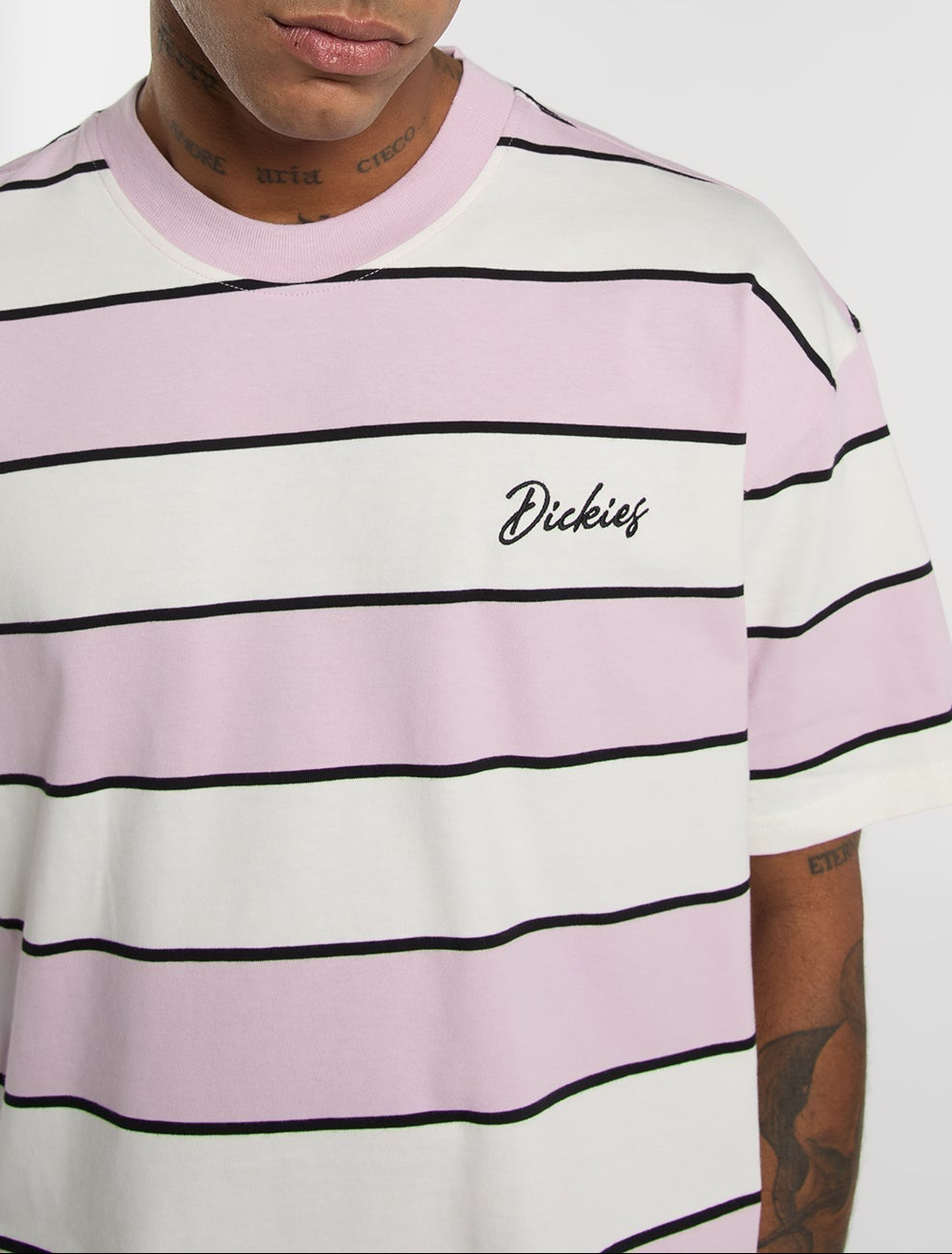T-shirt a righe ricamata - Ecrù - Uomo