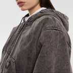 Bomber in tela con cappuccio Peoria - Grigio antracite - Donna