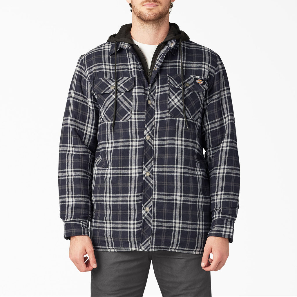 Sobrecamisa de franela con capucha y forro polar, corte holgado - Gris carbón - Hombre