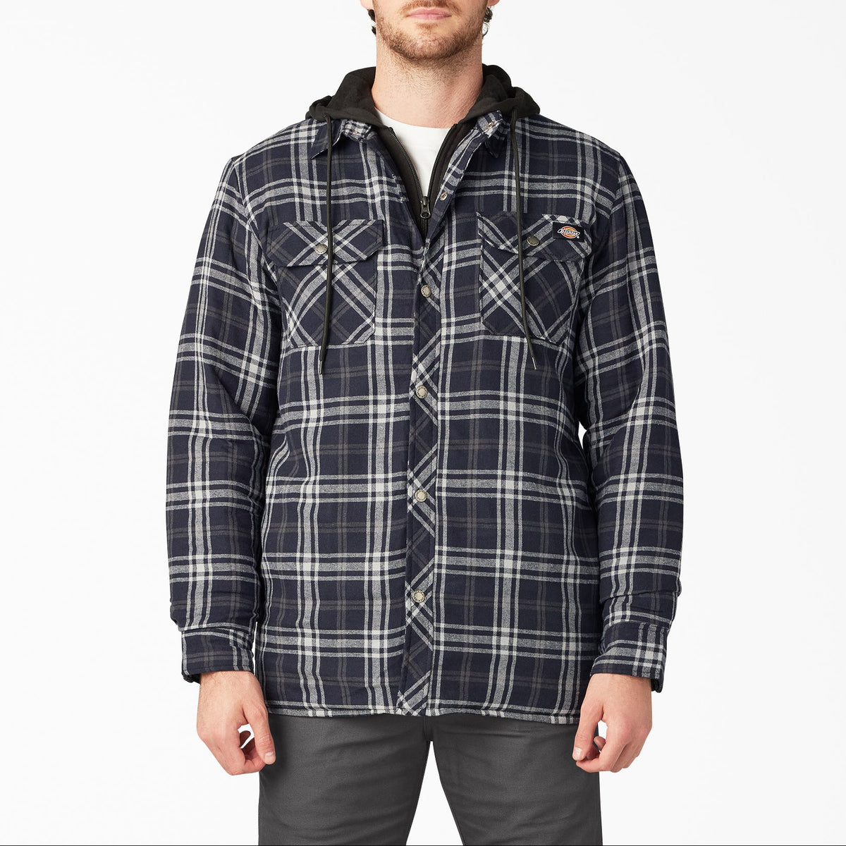 Sobrecamisa de franela con capucha y forro polar, corte holgado - Gris carbón - Hombre