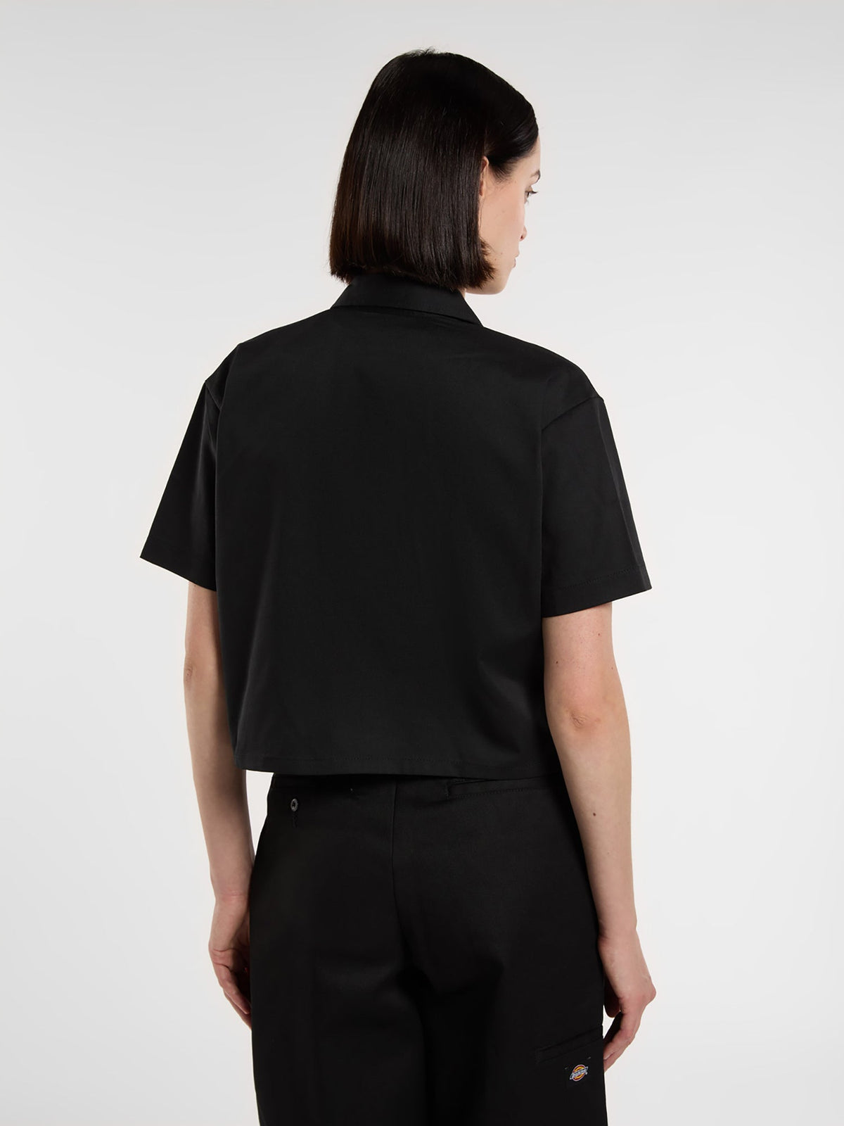 Cropped Short Sleeve Work Shirt - Black