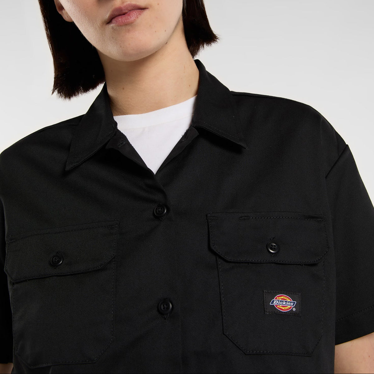 Cropped Short Sleeve Work Shirt - Black