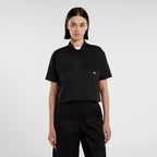 Cropped Short Sleeve Work Shirt - Black