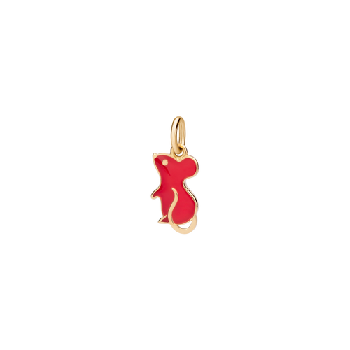 Charm Mouse - Yellow Gold & Red Enamel