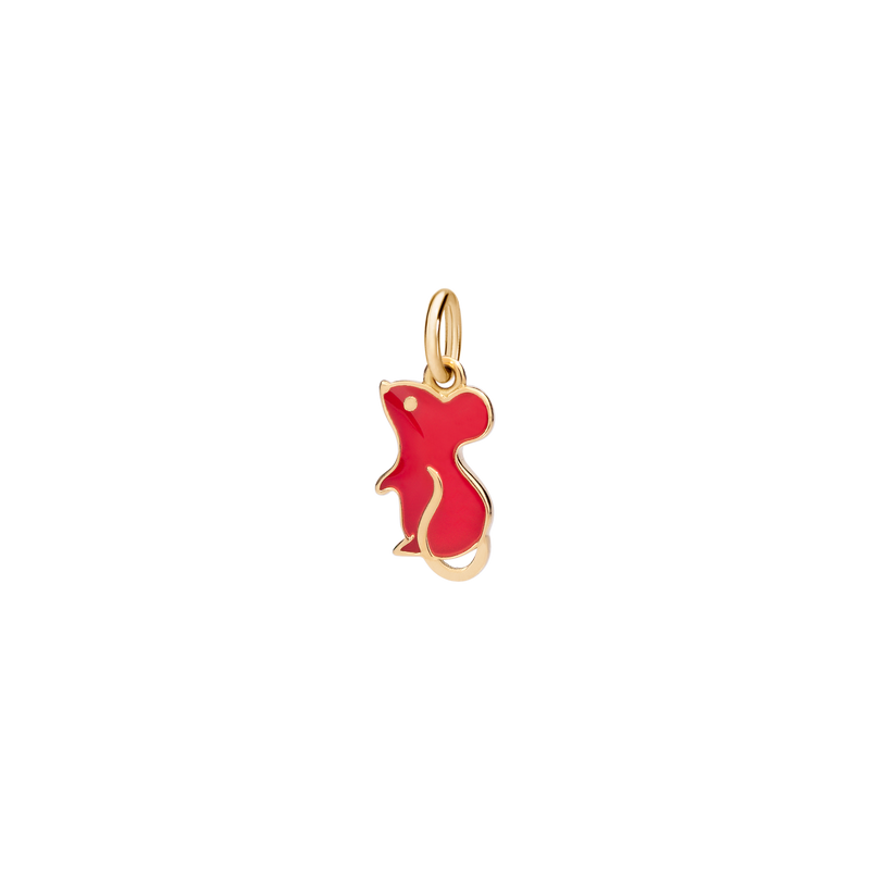 Charm Mouse - Yellow Gold & Red Enamel