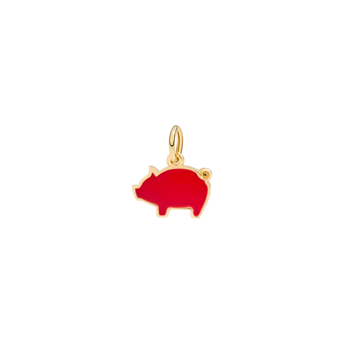 Charm Pig - Yellow Gold & Red Enamel