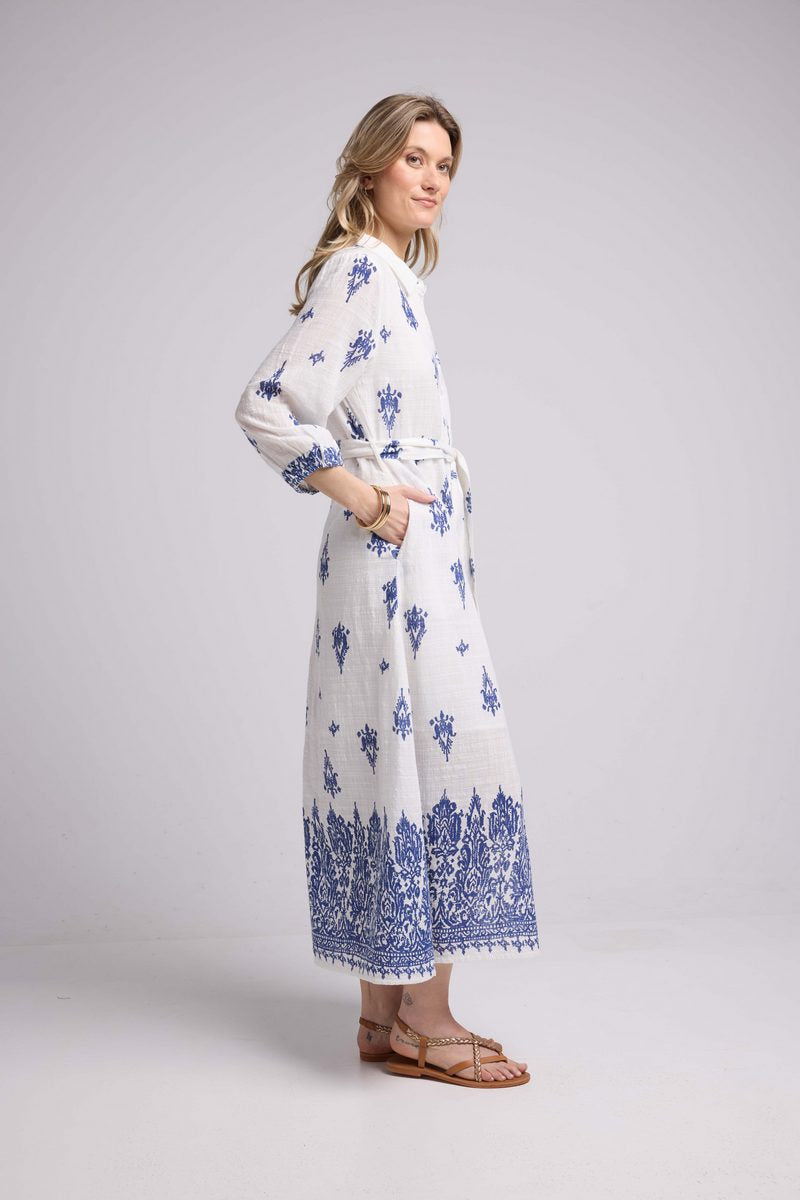 Robe Longue - Blanc Et Marine