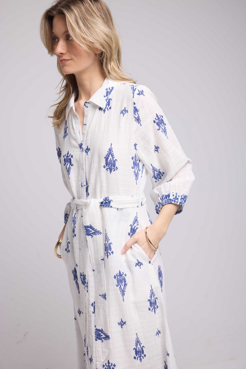 Robe Longue - Blanc Et Marine