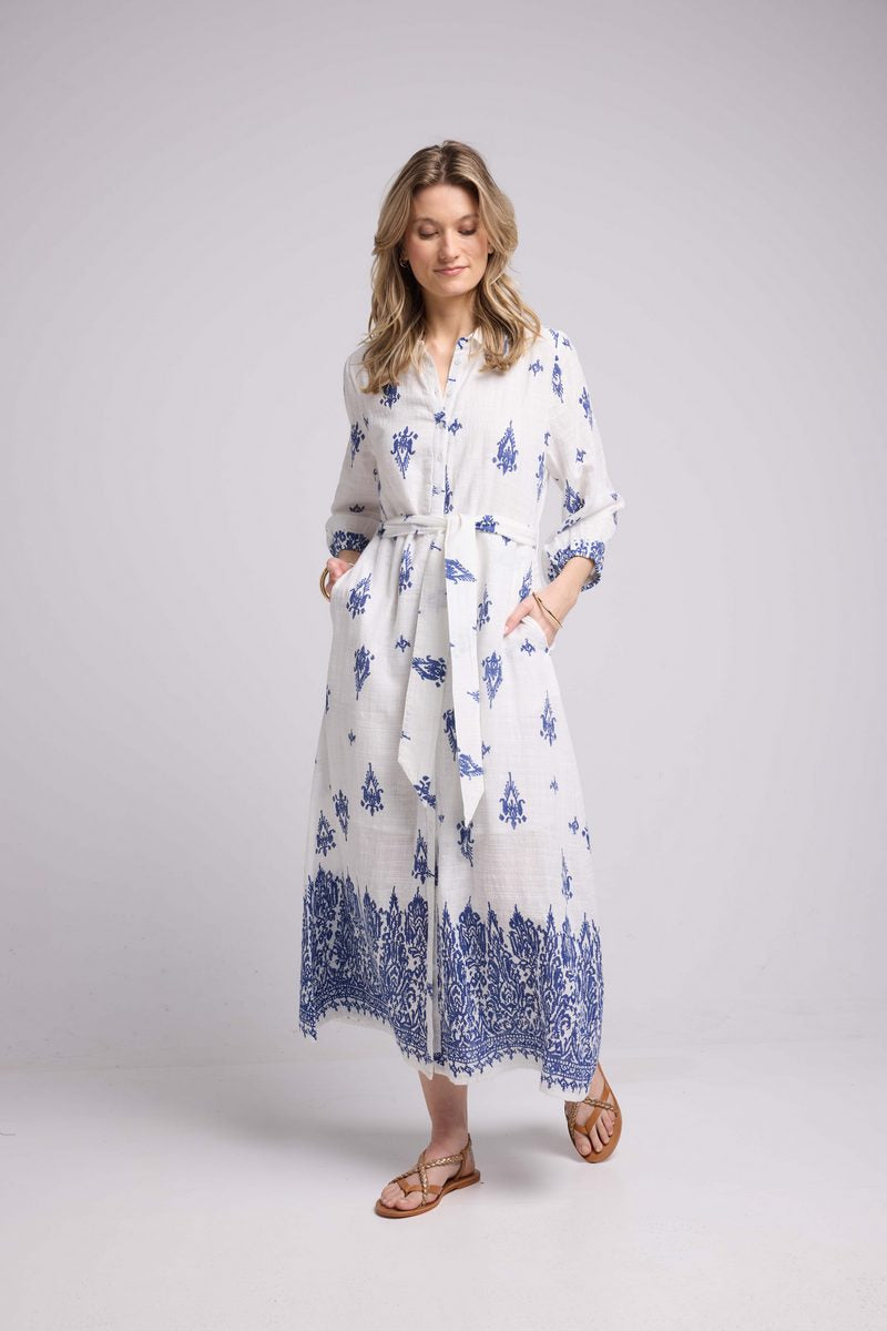 Robe Longue - Blanc Et Marine