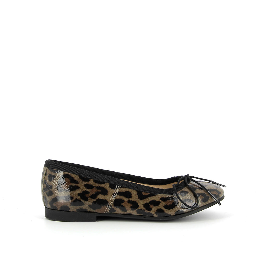 Pom d'Api – Pom D'Api - Dory Bal - Lugana, ballerine marron et noire imprime lopard, vue de profil sur fond blanc