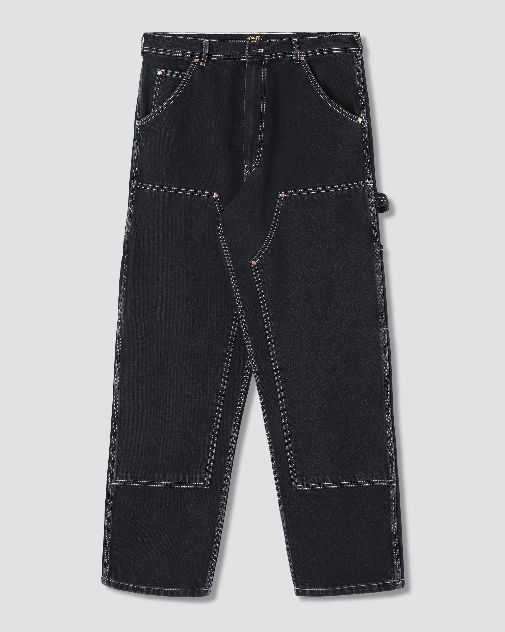 Pantalón de doble rodilla - Denim negro lavado a la piedra