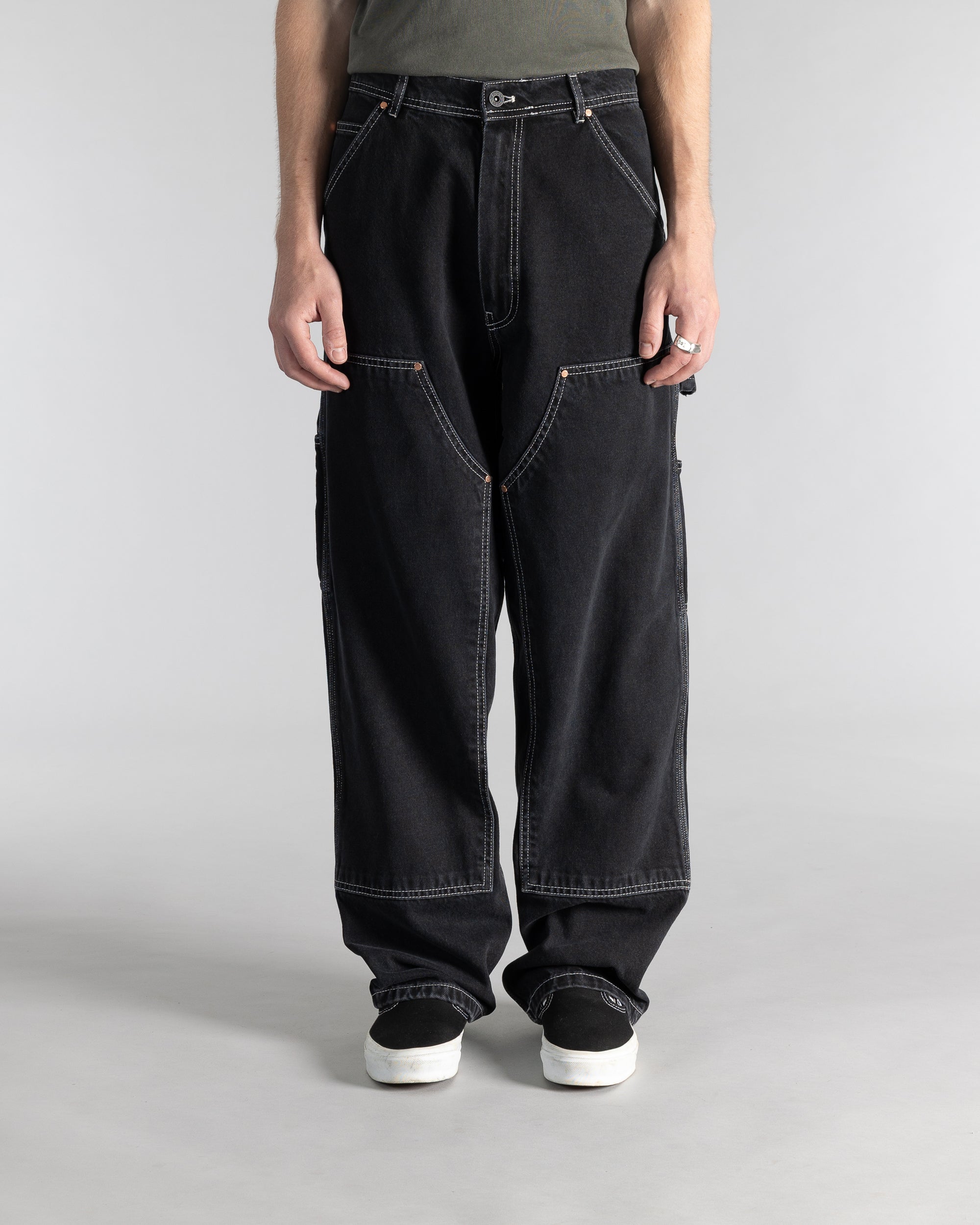 Pantalón de doble rodilla - Denim negro lavado a la piedra