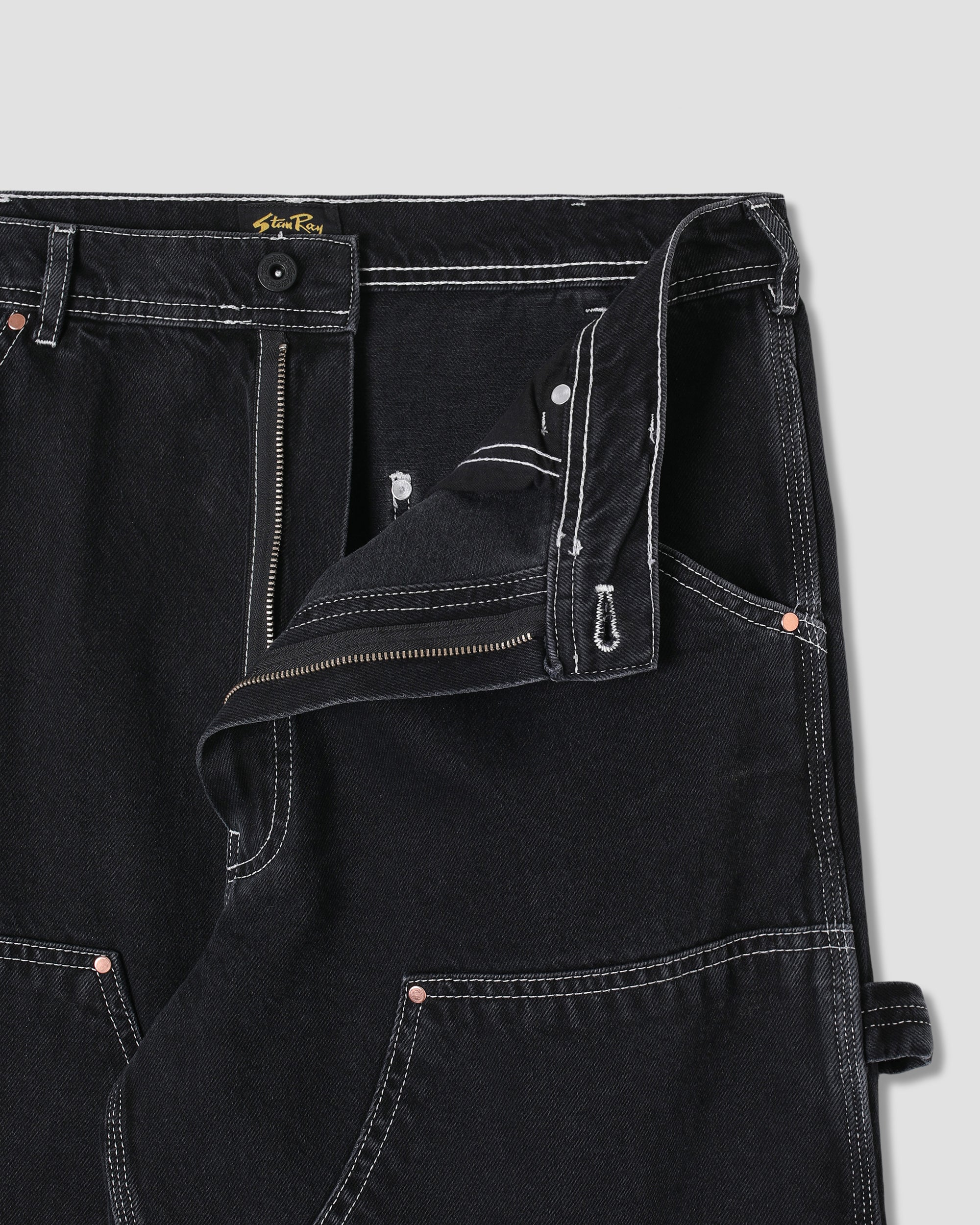 Pantalón de doble rodilla - Denim negro lavado a la piedra