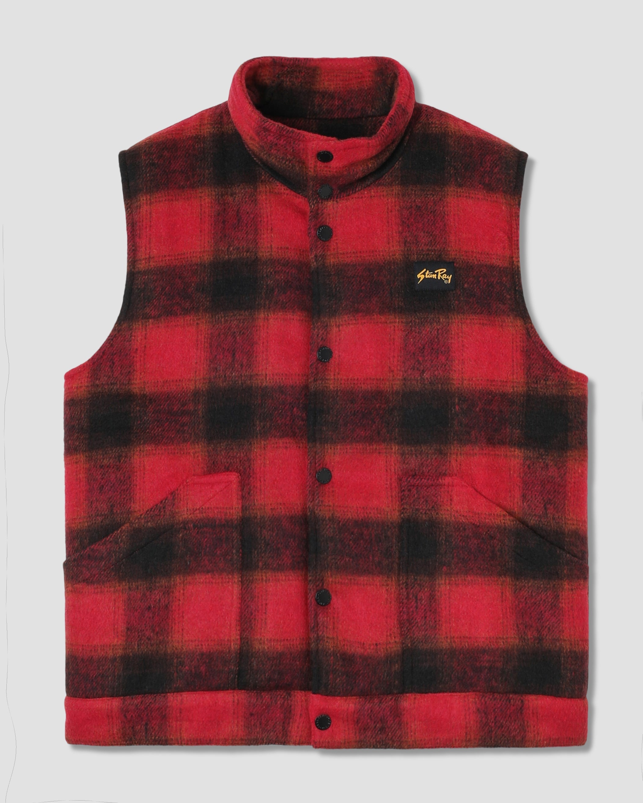 Down Plaid Vest - Red