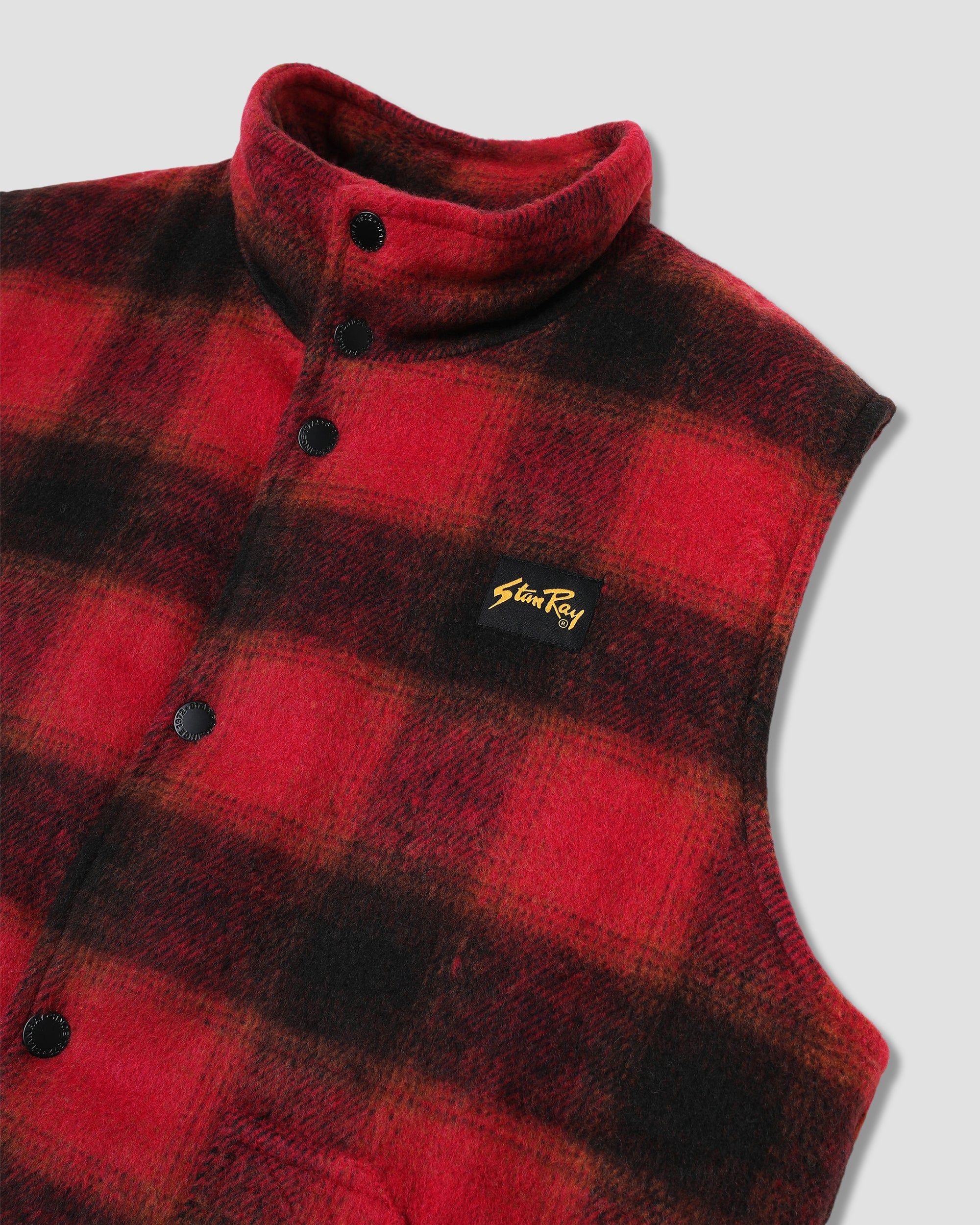 Down Plaid Vest - Red