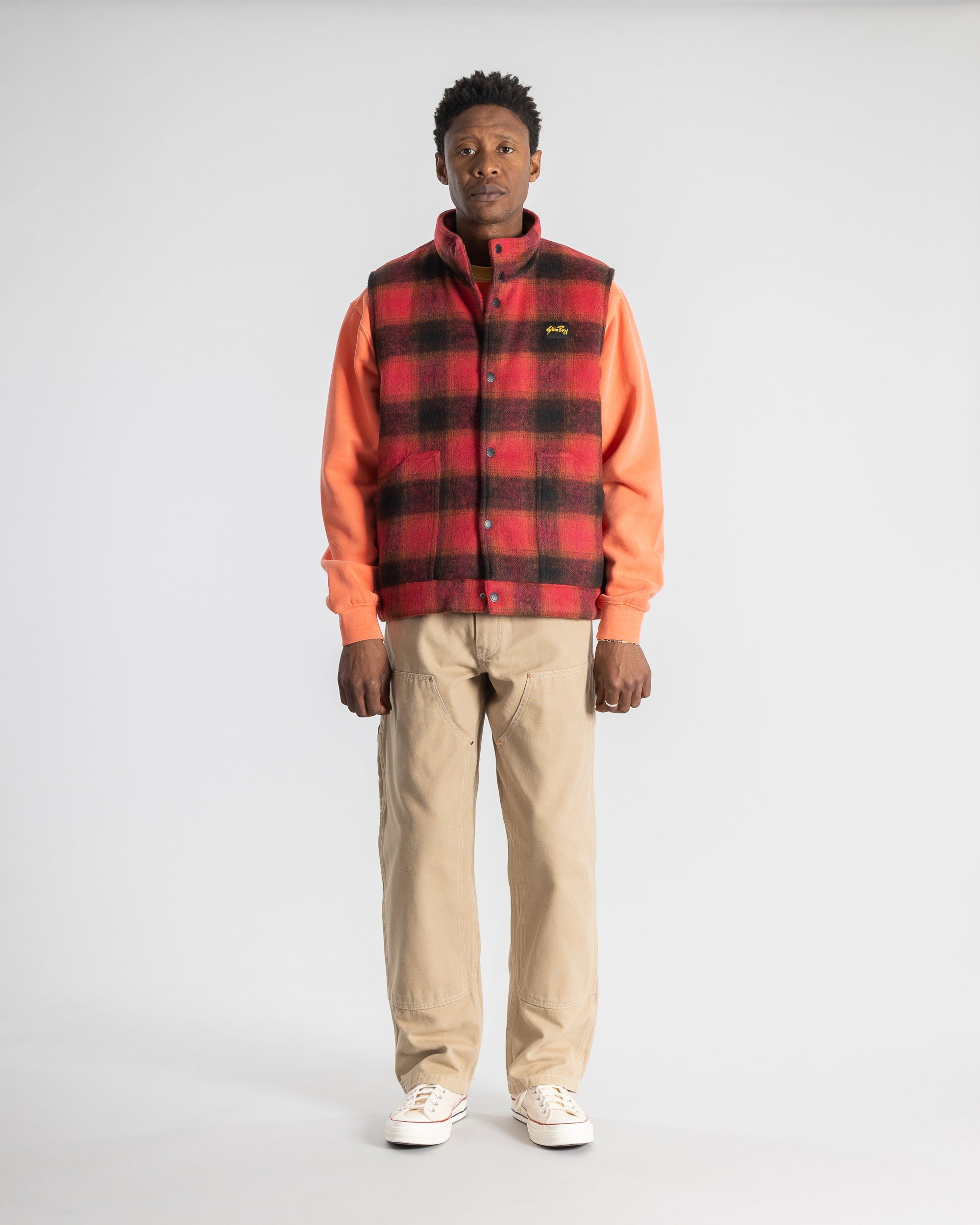 Down Plaid Vest - Red