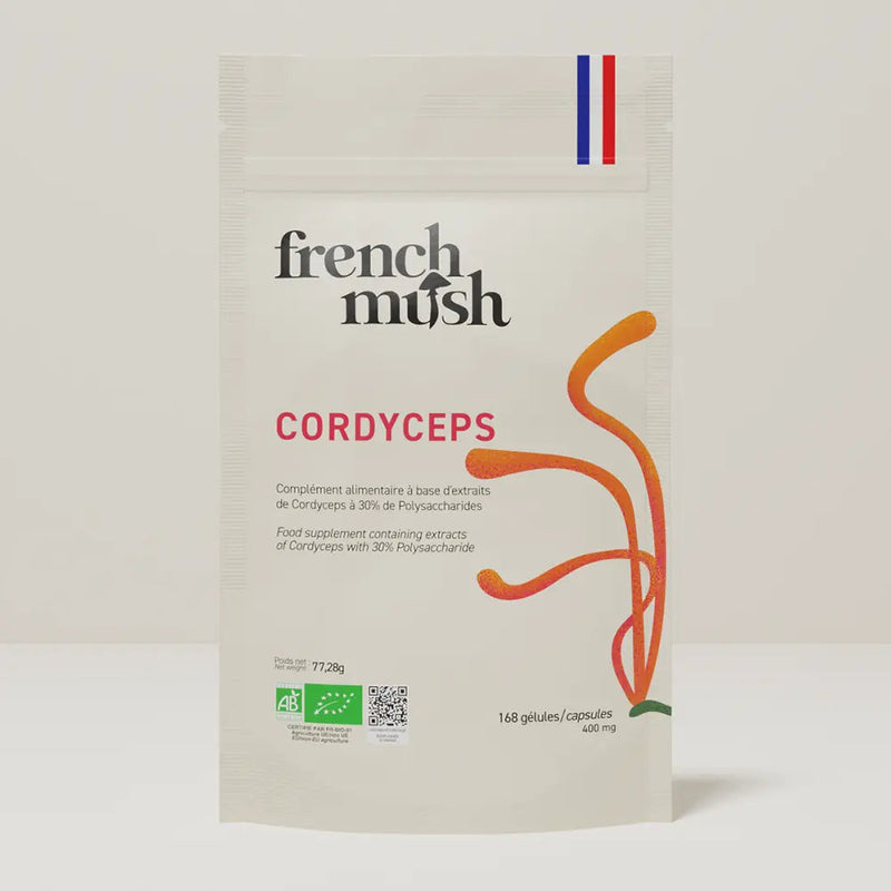 French Mush compléments alimentaires à base d'extraits de champignons médicinaux biologiques fabriqués en France Le Cordyceps Bio - gélules - 168 gélules