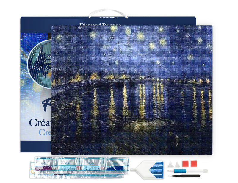Broderie Diamant - Van Gogh Nuit Etoilée Sur Le Rhone 40X50Cm Toile Tendue Sur Châssis