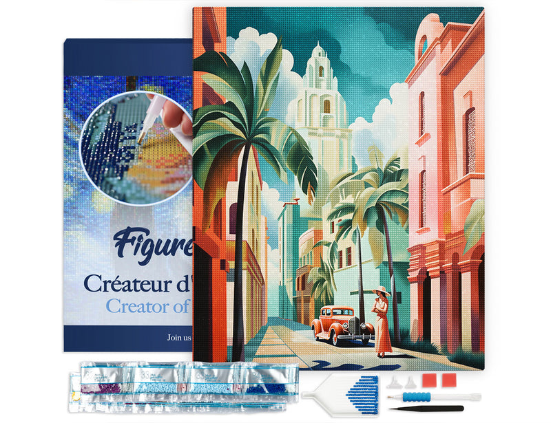 Broderie Diamant - Cuba Art Déco 40X50Cm Toile Tendue Sur Châssis