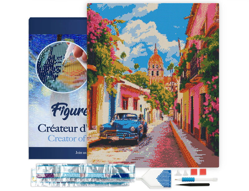 Broderie Diamant - Voiture Classique À Mexico 40X50Cm Toile Tendue Sur Châssis