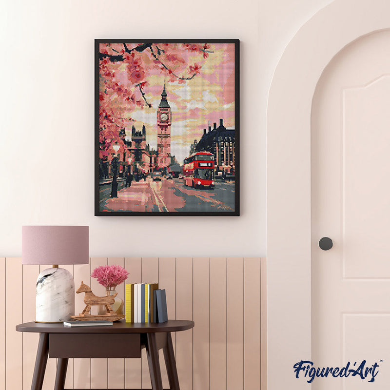 Broderie Diamant - Londres En Fleurs 40X50Cm Toile Tendue Sur Châssis