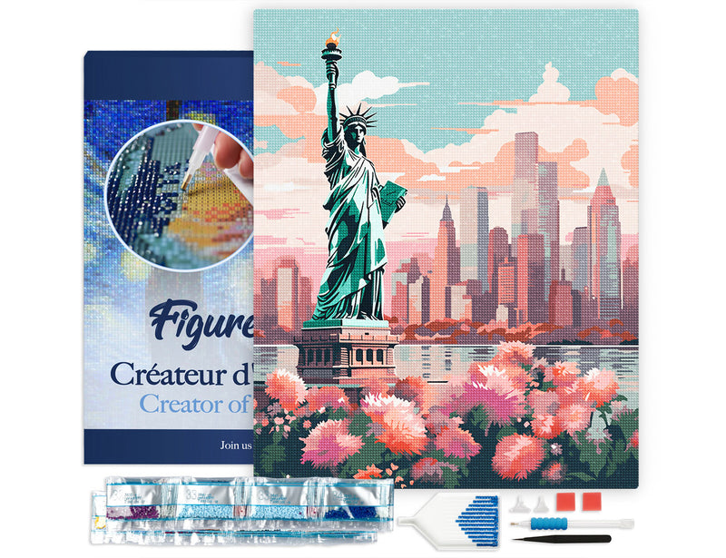 Broderie Diamant - New York En Fleurs 40X50Cm Toile Tendue Sur Châssis