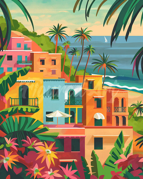 Diamond Painting - Broderie Diamant - Ville côtière marocaine 40x50cm toile tendue sur châssis