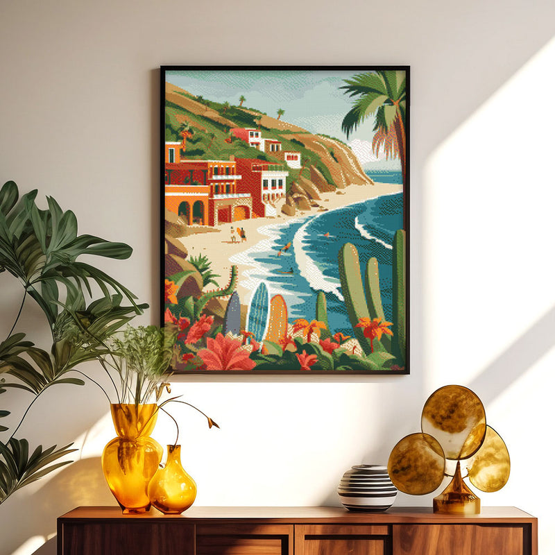 Broderie Diamant - Surf Côtier 40X50Cm Toile Tendue Sur Châssis