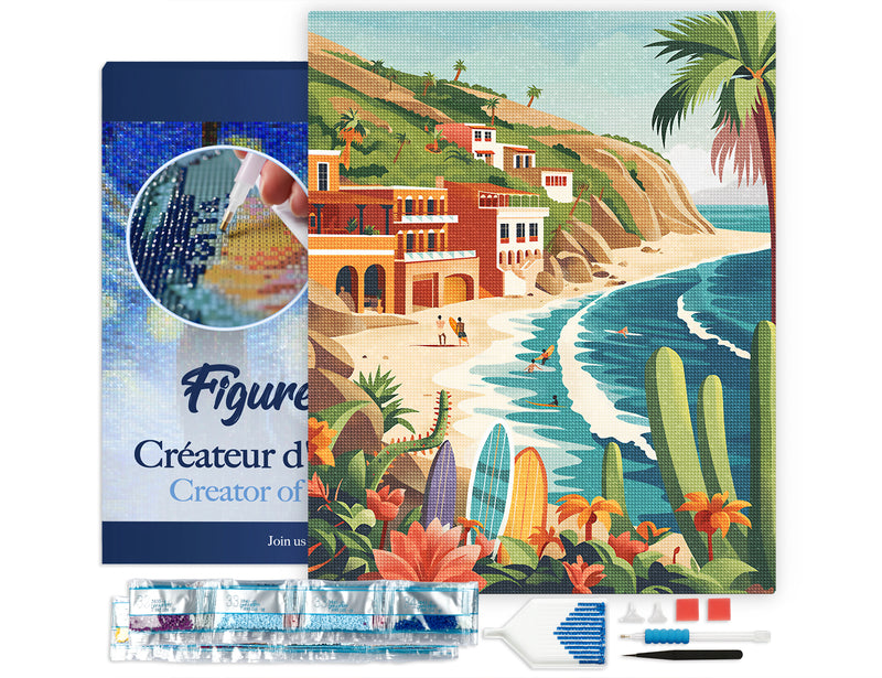 Broderie Diamant - Surf Côtier 40X50Cm Toile Tendue Sur Châssis