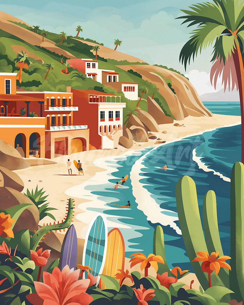 Diamond Painting - Broderie Diamant - Surf côtier 40x50cm toile tendue sur châssis