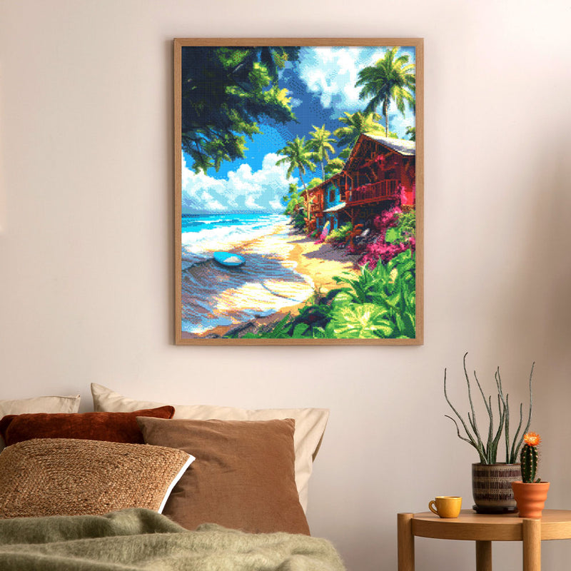 Broderie Diamant - Village De Surf 40X50Cm Toile Tendue Sur Châssis