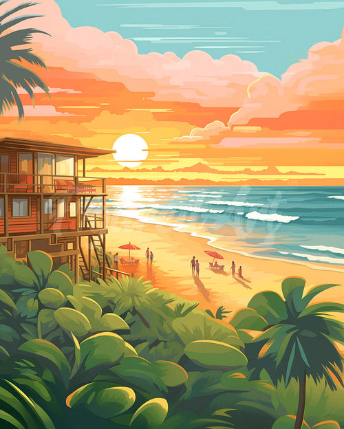 Diamond Painting - Broderie Diamant - Club de plage au coucher du soleil 40x50cm toile tendue sur châssis