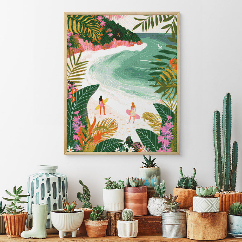 Broderie Diamant - Baie Tropicale 40X50Cm Toile Tendue Sur Châssis